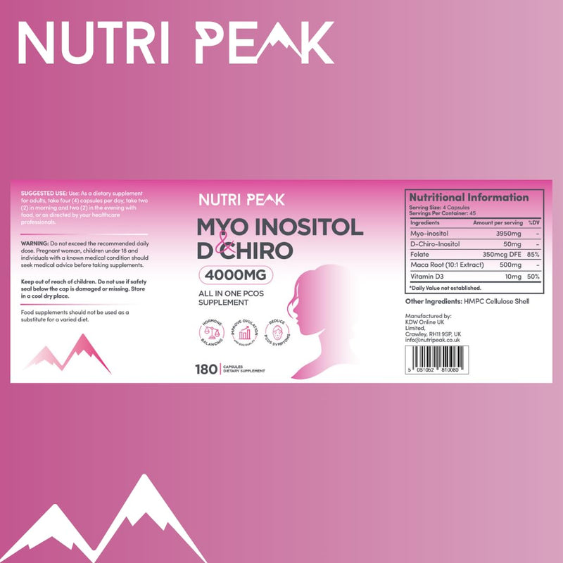 Max Strength Myo-Inositol & D Chiro | All in One PCOS Supplement | 4000MG | 180 Capsules | Hormone Balance for Women | Fertility Supplement for Women | Vegan & Gluten Free