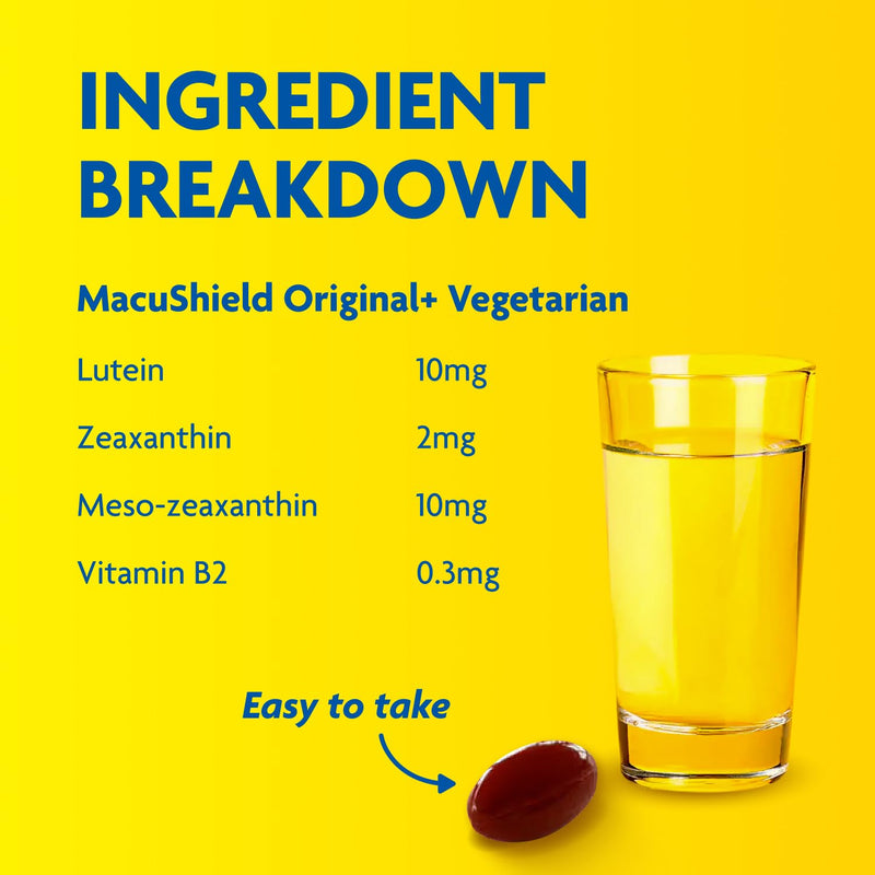 MacuShield Original+ Vegetarian – 90 Day Pack, Eye Health Supplement* with Lutein, Zeaxanthin and Meso-zeaxanthin + Vitamin B2 which Helps Maintain Normal Vision