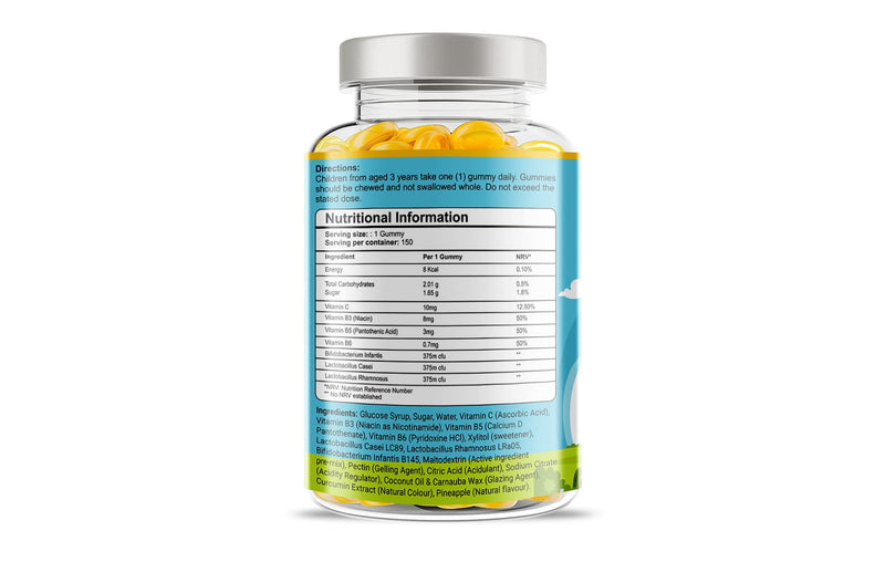Pharmanostix Kids Probiotics Plus Vegan Gummies - 150 Natural Pineapple Flavour - with Lactobacillus & Bifidobacterium - Supported with Vitamin C, B3, B5 & B6 - for Immune Support & Gut Health