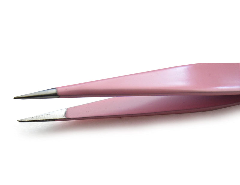 Precision Stainless Steel Eyebrow Tweezers Set In Pointed And Slanted Tip, Curved Brow Scissors, Comes With Pink Travel Case
