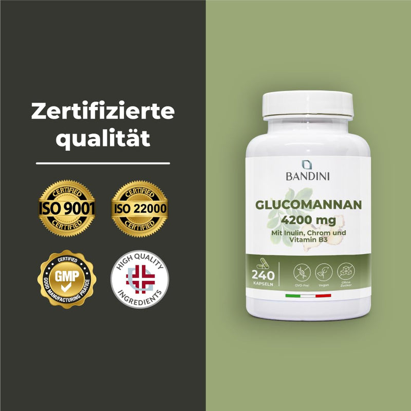 [Australia] - Bandini® Glucomannan from konjac root - 4200 mg per daily dose - 240 capsules - Optimized with bacterial cultures, chromium, vitamin B3 and inulin - High-dose supplement - Vegan 