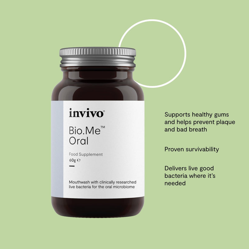 Invivo Bio.Me Oral Powder for Bad Breath, Healthy Gum Support and Oral Health. - 2.5 Billion CFU Probiotic Bio Cultures Complex Powder with PROBIOACT® - Contributes to Oral Microbiome