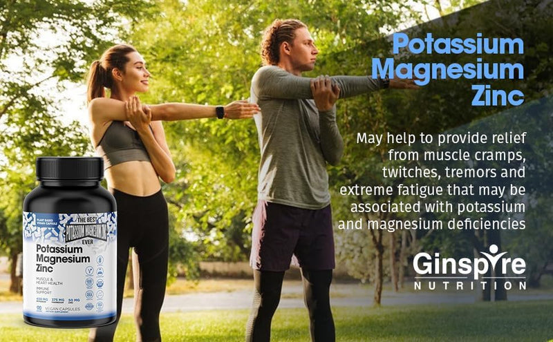 [Australia] - Magnesium Potassium Supplements w/Zinc - 90 Capsules - Magnesium Potassium Zinc for Vascular Health – High Absorption Vegan Potassium Magnesium Supplement for Leg Cramps & Sleep 90 Count (Pack of 1) 