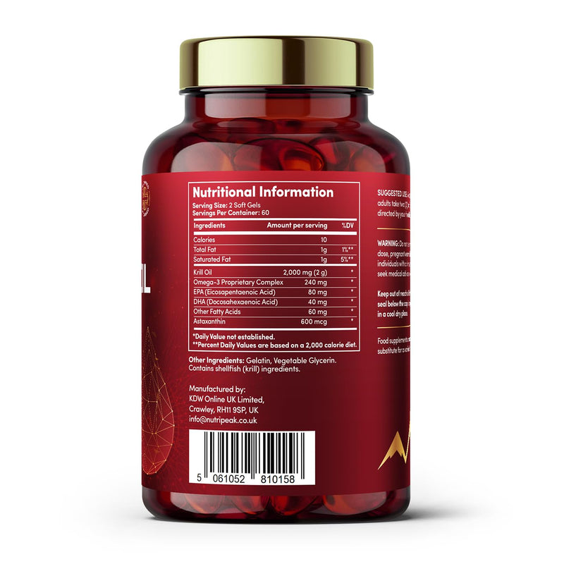 Max Strength Antarctic Krill Oil Softgels | 2000MG | 120 Capsules | Premium Blend Omega 3 Fatty Acids | EPA & DHA | Astaxanthin | Naturally Harvested | Heart Health & Brain Function 1 count (Pack of 1)