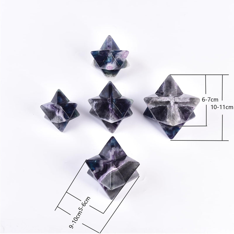 JIC Gem Colourful Fluorite Merkaba Crystal Natural Healing Crystal Stones Meditation Reiki 3D Star Dodecahedron Crystal Grid Home Decor Spiritual Gifts (8-9cm) 3.14-3.54 Inch