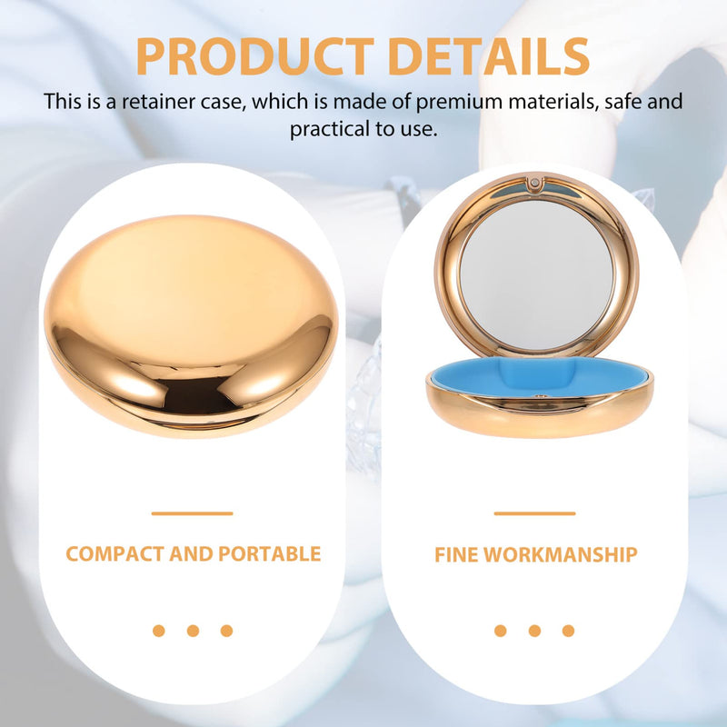 [Australia] - Healifty Portable Dental Retainer Box Dental Braces Case Practical Invisible Denture Case Dental Mouth Guard Case with Mirror Oral Care Box (Golden), 8.7X2.7CM 