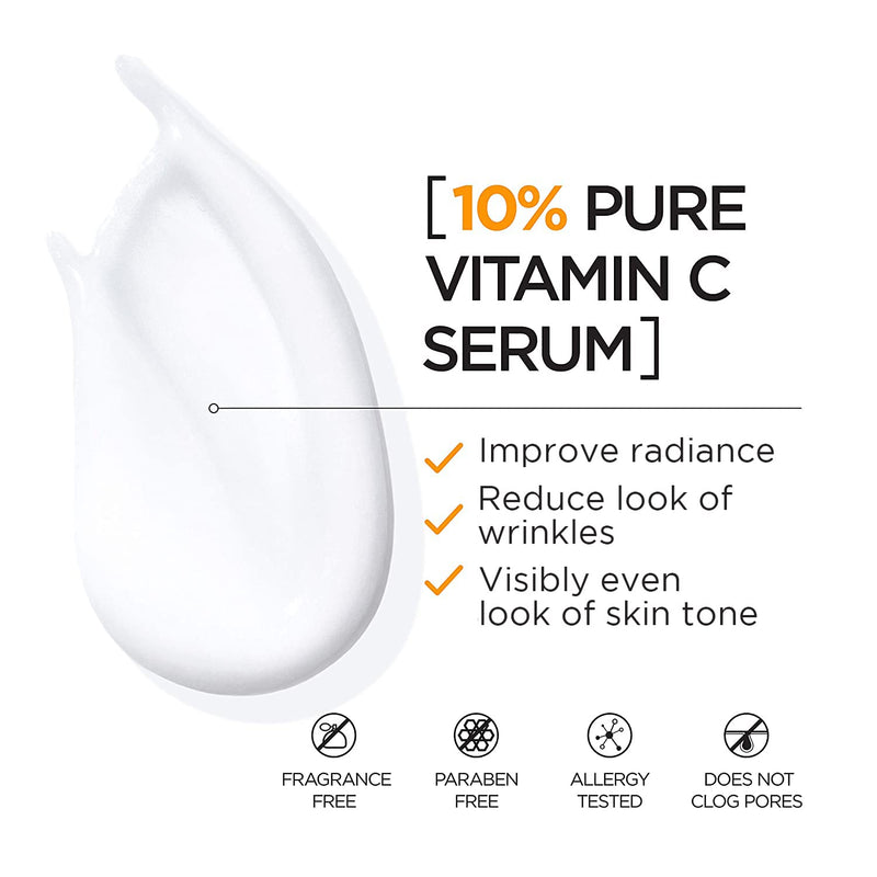 L'Oreal Paris Revitalift 10% Pure Vitamin C Face Serum for Brighter Skin & Reduced Wrinkles, Fragrance Free, 1 0z. 1 Ounce (Pack of 1)