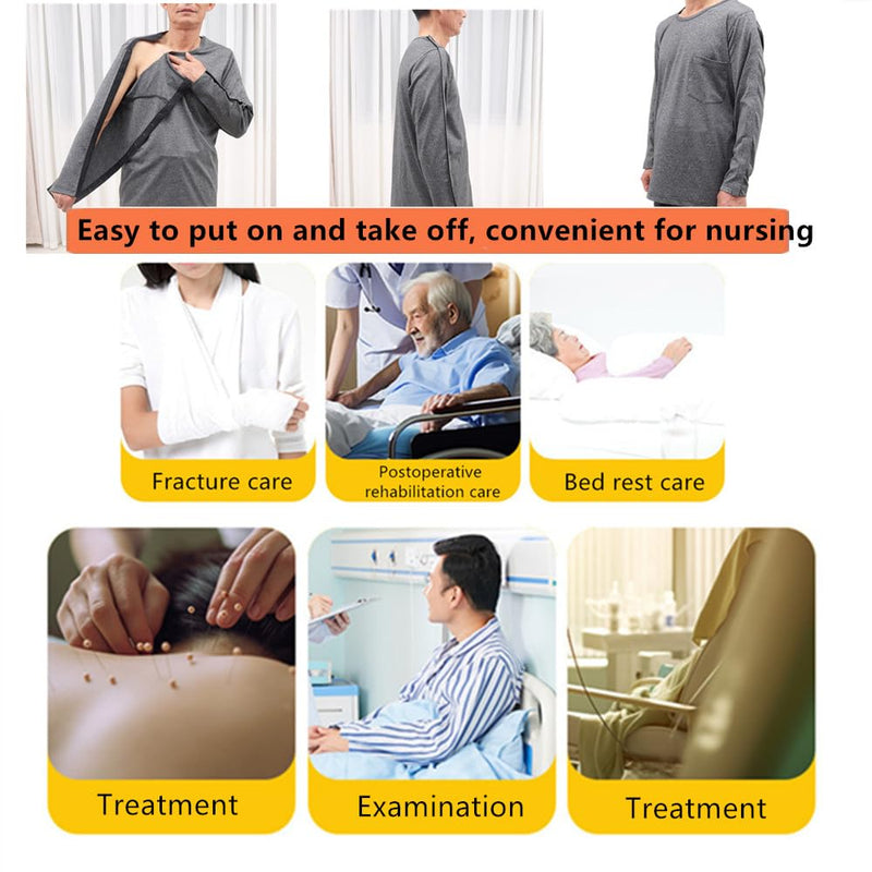 [Australia] - Unisex Bedridden Patient Clothing,Disability Clothing with Fully Open on Both Sides,Patient Nursing Long Sleeves,for Home Care,Post Surgery,Elderly(Man,Grey,M) Gray Medium 
