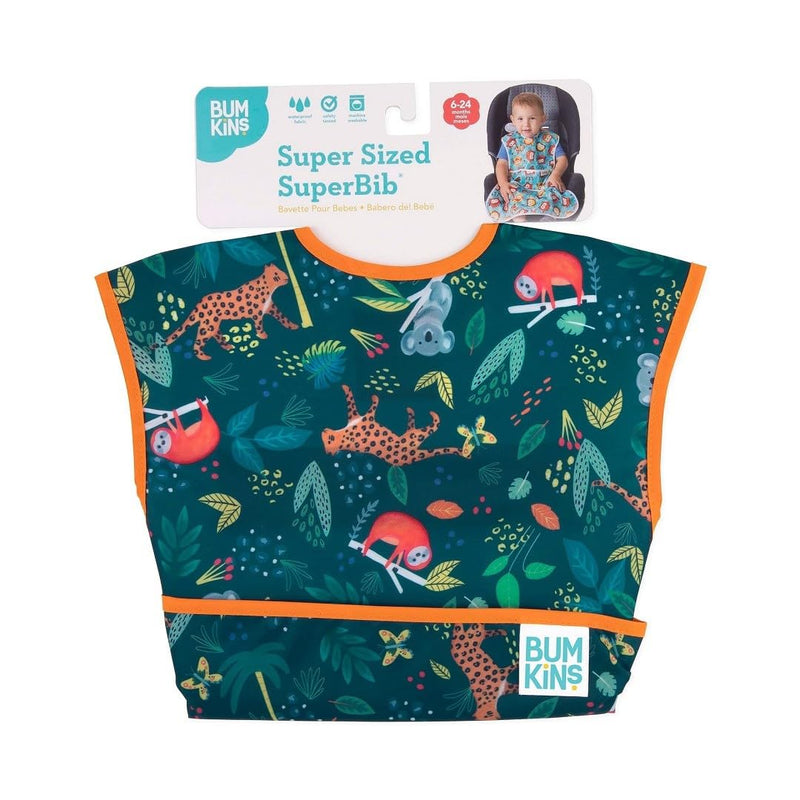 [Australia] - Bumkins Bibs for Girl or Boy, SuperBib Baby and Toddler for 6-24 Months, Full Cover Large Oversize, Essential Must Have for Eating, Feeding, Car Seat, Baby Led Weaning Supplies, Mess Saving, Jungle 1-Pack E4 Jungle Ss 1-pk 