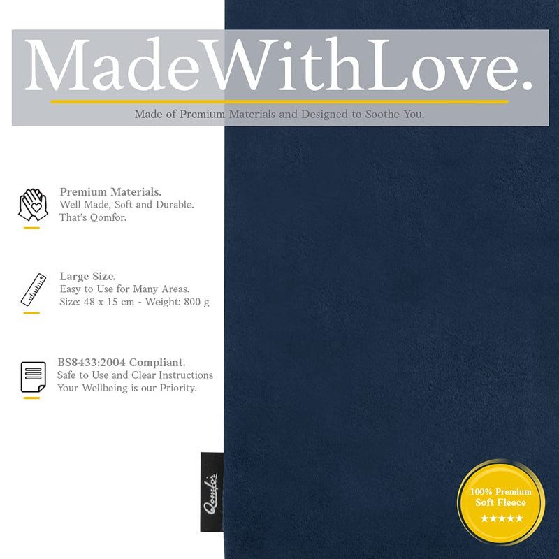 [Australia] - Grain pillow microwave - heat pillow wheat and lavender filled 48 x 15 cm - soft fleece heat pillow microwave for pain relief, neck, shoulder, back - dark blue 
