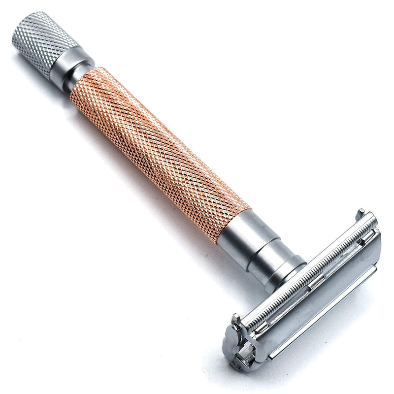 Parker 74R Rose Gold – Long Handle Butterfly Open Safety Razor for Men | Heavyweight Double Edge Razor Includes 5 Premium Platinum Blades