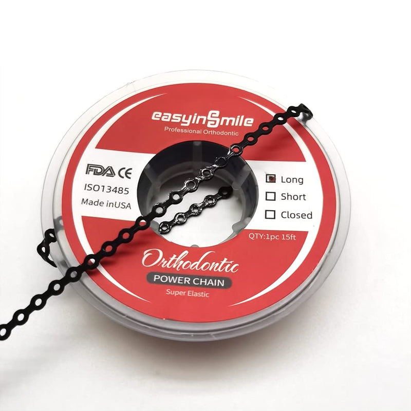 [Australia] - Dental Orthodontic Power Chain Multicolor Spool Elastic Rubber Bands for Teeth Braces (Long, Black) Long 