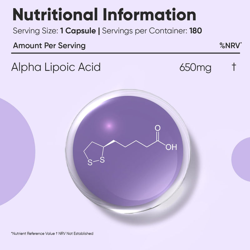 WeightWorld Alpha Lipoic Acid 650mg | 180 Capsules | 6 Months Supply | 1 Capsule a Day | Vegan ALA Supplement | Non-GMO & Magnesium Stearate-Free | No Added Preservatives