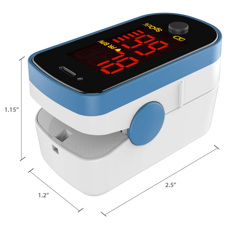 CHOICEMMED Finger Pulse Oximeter - Blue Blood Oxygen Monitor with Batteries - Portable O2 Saturation Sensor in Carry Pouch