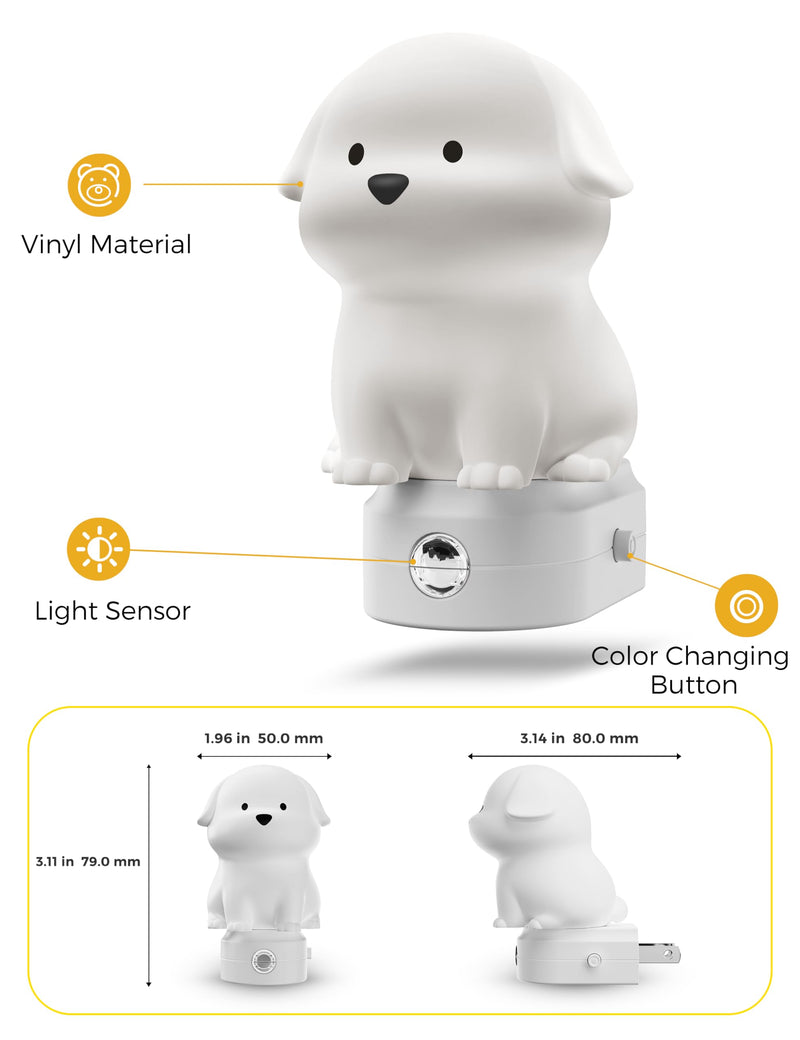 [Australia] - L LOHAS LED Plug in Night Light for Kids, 3D Cute Puppy Night Light with Dusk to Dawn Sensor, RGB+Soft White 3000K Dog Night Light, Christmas Birthday Gift Nightlight for Kids, Room Decor 1 