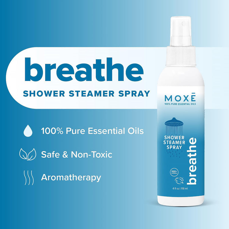 MOXĒ Breathe & Dream Shower Steamer, Congestion & Calm Relief, 4oz, 2 Pack | Two Essential Oil Blends for Refreshing Daytime and Relaxing Nighttime Shower Aromatherapy; Two Full-Size 4 Oz Spray Bottles 4 Fl Oz (Pack of 2) Breathe and Dream