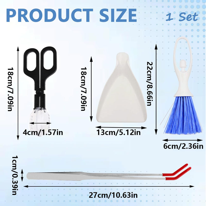 Mini Dustpan and Brush, Reptile Scoop Feeding Tool, Stainless Steel Straight Tweezers and Curved Tweezers for Reptiles, Hamsters, Hedgehogs, Rats, Guinea Pigs, Lizards and Other Small Animals White, Black - PawsPlanet Australia