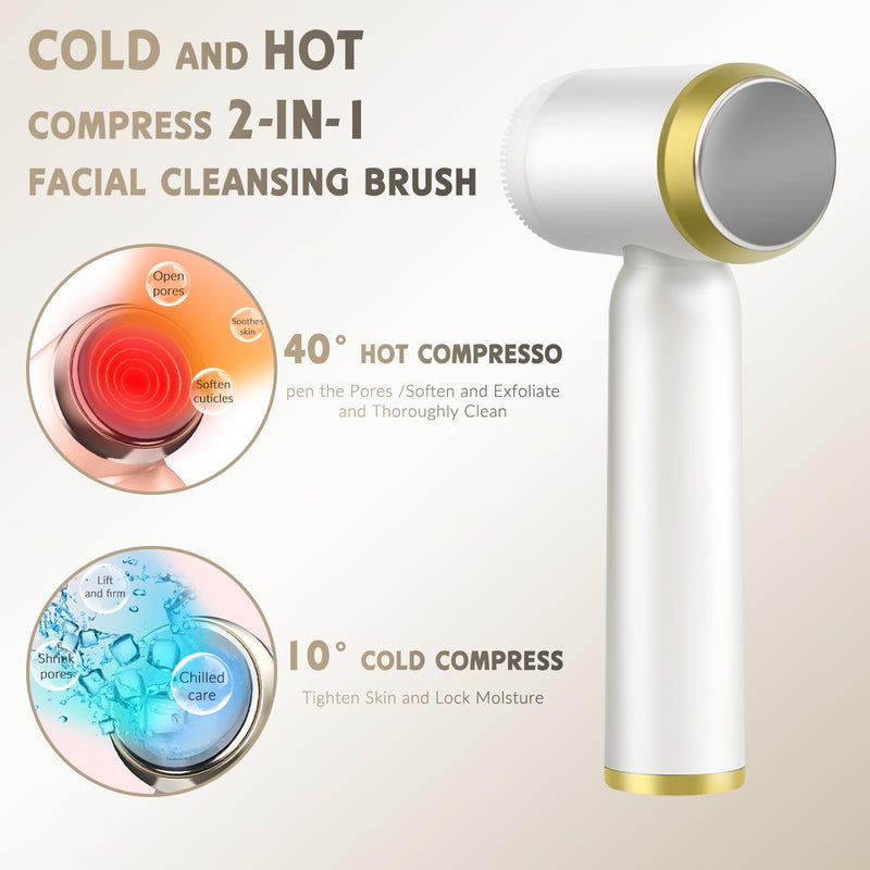 [Australia] - Landmore Facial Cleansing Brush, 8 in 1 Spin Face Wash Brush Rechargable Waterproof Face Scrubber with 6 Brush Heads, 3 Speeds for Deep Cleansing, Exfoliator, Thermal & Cold Massager Skin Care, White 