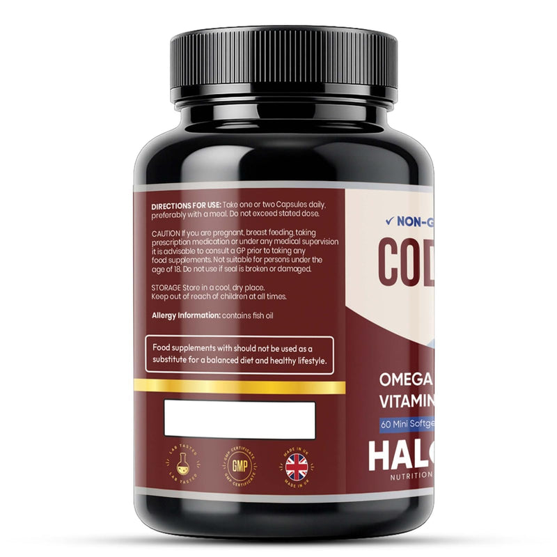 Cod Liver Oil Softgels 1000MG | Omega 3 + Vitamin A & D3 | Wild Caught Cod Liver Oil, Sustainable Sourced & Molecularly Distilled | EPA DHA Omega 3 Supplement for Bone, Eye & Immune Health | 60 Ct
