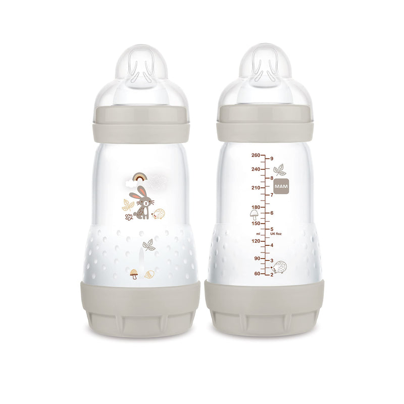 [Australia] - MAM Easy Start Anti-Colic Baby Bottle 9 oz, Medium Flow, Breastfeeding-Like Silicone Nipple Bottle, Reduces Colic, Gas, & Reflux, Easy-to-Clean, BPA-Free, Vented Baby Bottles for Newborns, 2+ Months 2 Count (Pack of 1) Cotton 
