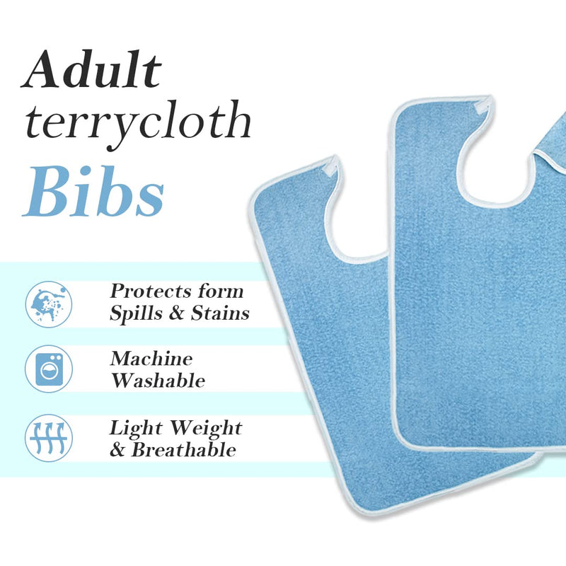 [Australia] - Avalon Towels Adult Bibs For Women & Adult Bibs for Men - Terry Cloth Adult Bibs for Eating, Bibs for Adults Senior Citizens Pack of 4 Blue 