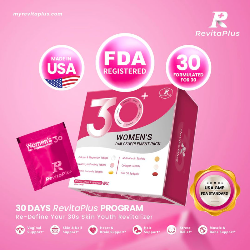 RevitaPlus Multivitamin for Women with Vitamin A,B,C,D3,E,K2,Biotin, Collagen,Krill Oil,Cranberries Supports Energy,Wellness,Beauty and Immune - Vitamin Packs for Women Health 30 Packs 1 Box