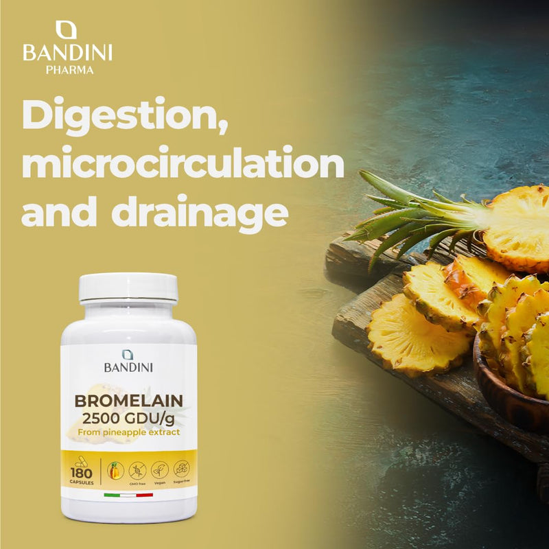 Bandini® Bromelain 180 Capsules 1000mg | 2500GDU High Strength Digestive Enzyme Supplement | 180 Vegan Capsules