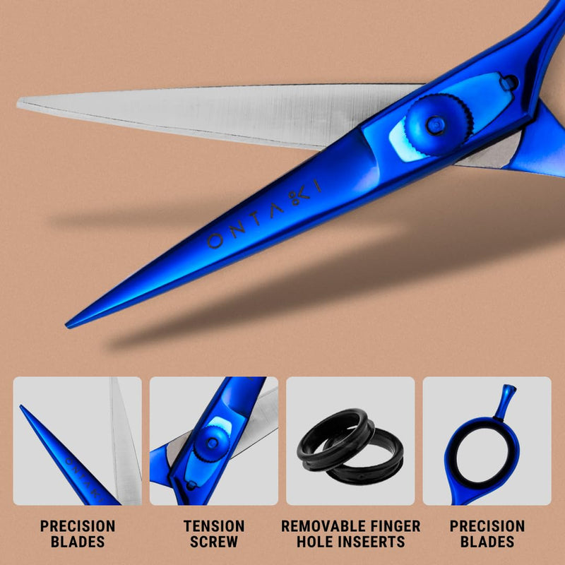 Ontaki Japanese Steel Beard & Hair Scissors - Safe Rounded Tips & Mustache Comb - Ergonomic Grip Beard Scissors for Men - Professional Craftsmanship Barber Shears - Midnight Blue, 5.5" Midnight Blue - 5.5"