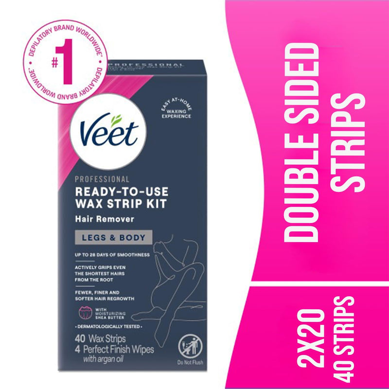 [Australia] - Veet Ready-to-Use Dermatologically Tested 40 Count Hair Remover Wax Strip Kit for Legs & Body (2 Pack) 40 Count (Pack of 2) 
