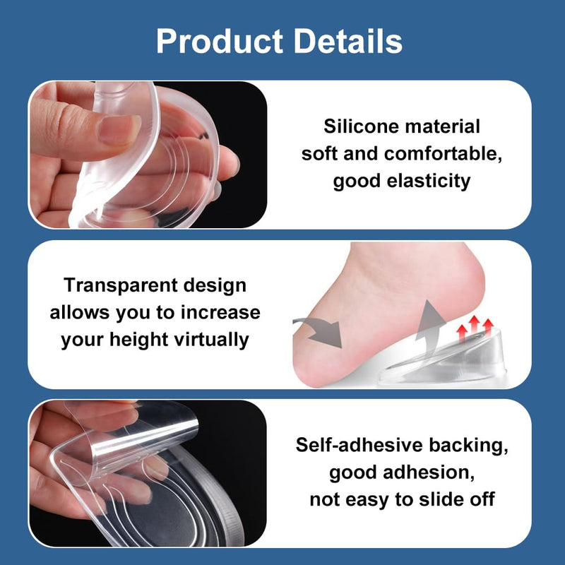 [Australia] - 2 pairs of gel heel pads, 1 cm heel wedge Achilles tendon, heel spur Achilles tendon insoles gel, transparent height increase insoles, silicone heel cushion increase for men and women 