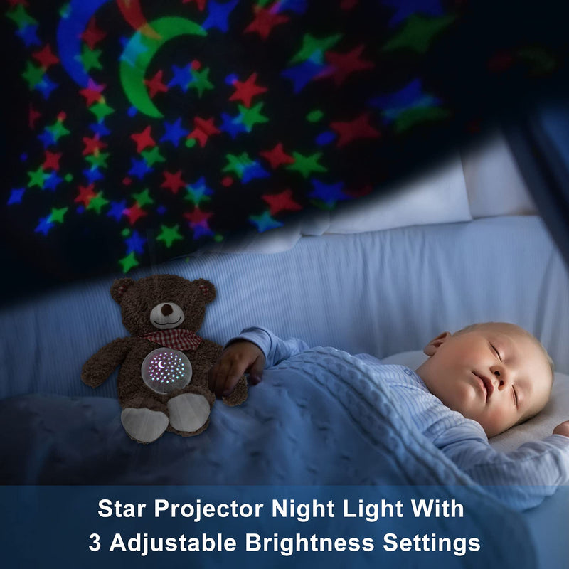 [Australia] - Baby Sleep Soother, White Noise Rechargeable Baby Projector Night Light, Portable Sound Machine with 18 Soothing Sounds, Plush Toy Gifts Bear for Infants with Cry Sensor 