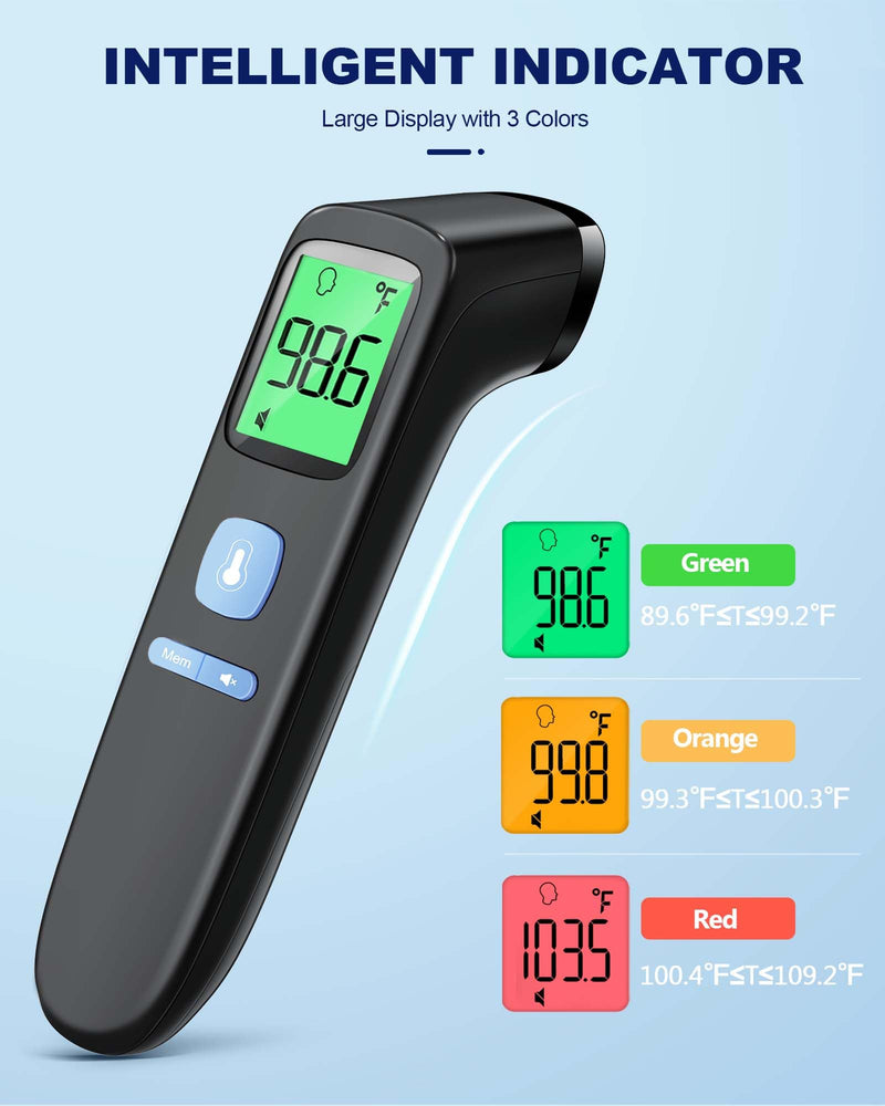 [Australia] - ANMEATE No-Touch Forehead Thermometer for Adults, Infrared Digital Thermometer for Kids, Touchless Baby Thermometer, Accurate Reading with Large Display, Mute Mode, Memory Recall, Fever Alarm Black 