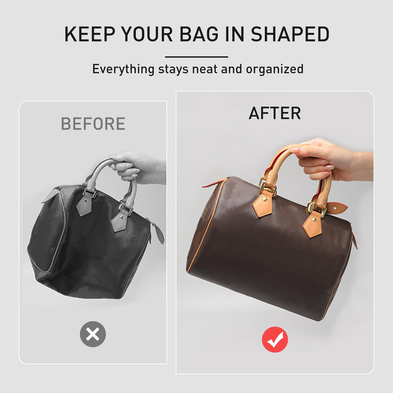 Tyvek Purse Organizer Insert for LV Speedy 30 Bag, White Brown | Speedy 30 Insert, Waterproof Lightweight Monogram Bag Insert, YKK Zipper, 11 Pockets Storage, Cup Holder, Handbag Protector White&Brown