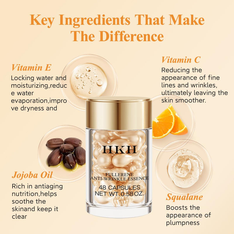 HKH Vitamin C Serum Capsules Set – 96 pcs VC for Morning - Anti-Aging & Anti-Wrinkle Skincare Face Serum - Smooth Fine Lines - Moisturize Hydrate & Firm Skin, Travel-Friendly Vitamin C * 2 pack