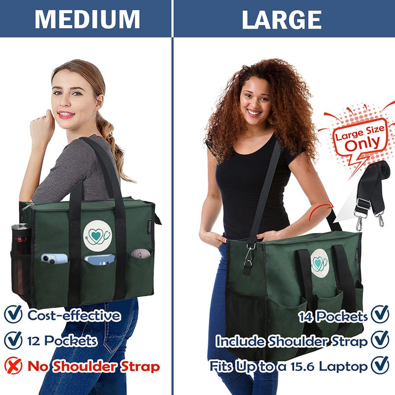 [Australia] - ABAMERICA Nurse Bags for Work Nursing Bag Multiple Pockets Waterproof Organizing Zip Top Clinical Bag for Nursing Students B20- Nurse Green Stethoscope Emb Medium 