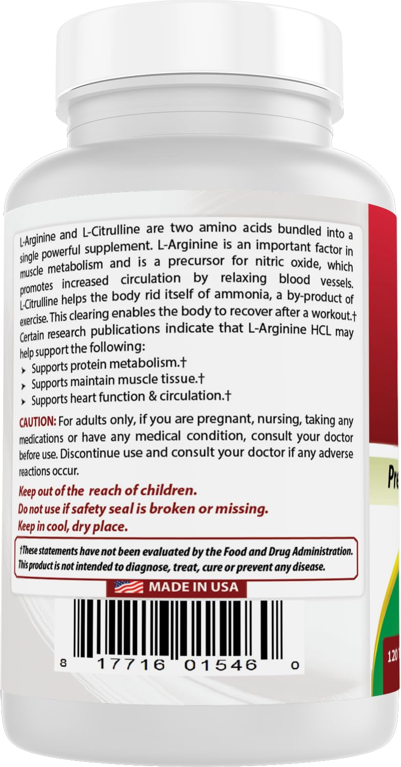 Best Naturals Arginine Citruline Complex 1000 Mg 120 Tablets Unflavored 120 Count (Pack of 1)