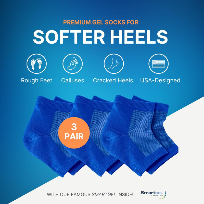 [Australia] - NatraCure Vented Moisturizing Gel Heel Sleeves (Color: Royal Blue) - 3 Pairs - (608-M-RB CAT3PK) - Size: Regular Pack of 3 