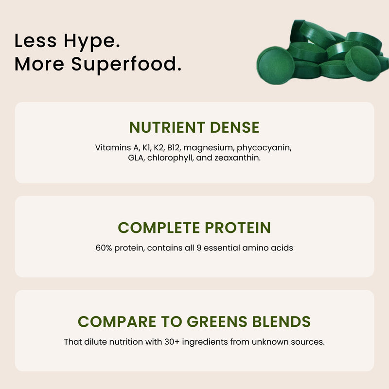 Nutrex Hawaii Spirulina – Pure Hawaiian Spirulina Tablets with Natural Protein and Iron, Nutrient-Rich Microalgae. 200 Vegan Tablets with 500 mg spirulina