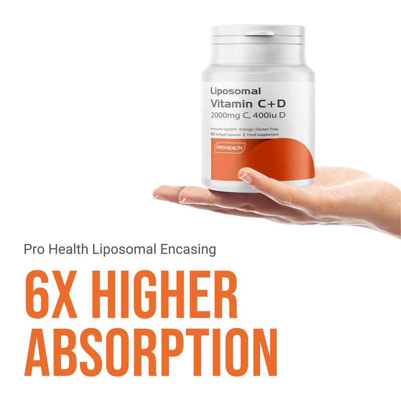 ProHealth Liposomal Vitamin C 2000mg + Vitamin D3 400IU - High Absorption Softgels | Immune Support, Antioxidant, Collagen & Bone Health | Non-GMO, Gluten-Free, Made in UK, 30-Day Supply Vitamin C + D3 400IU
