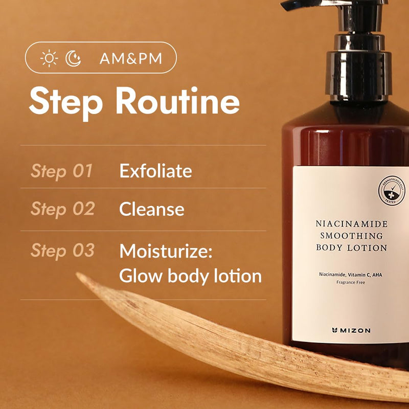 MIZON Niacinamide Smoothing Body Lotion AHA Vitamin C Hyaluronic Acid Smooth Korean Glowy skin Mild Exfoliation (300ml / 10.14 FL oz)