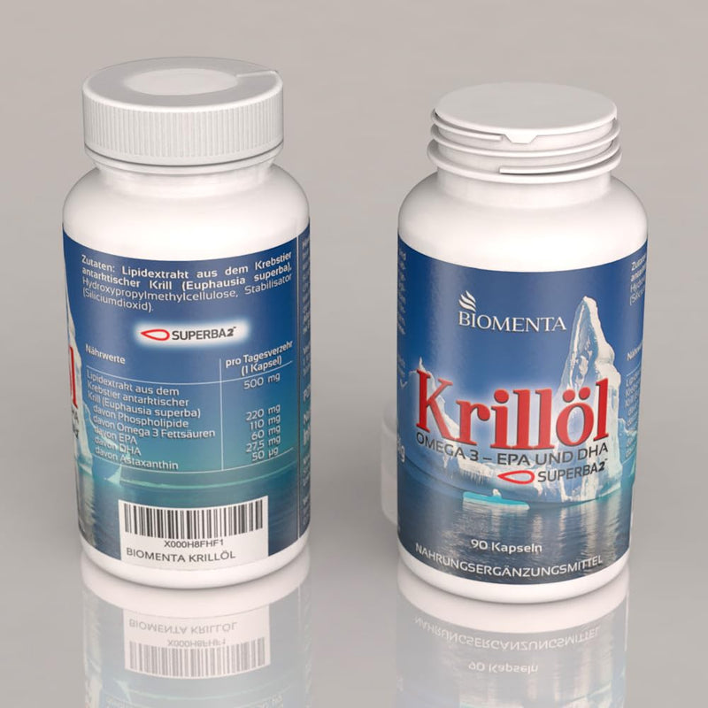 [Australia] - BIOMENTA Krill Oil - 90 Antarctic SUPERBA™ Krilloil Capsules High Dose - with Omega 3 + EPA + DHA + Phospholipids + Astaxanthin - Premium Quality 