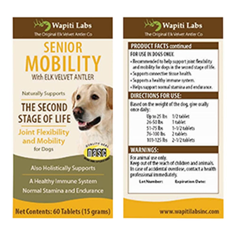 60 Count Senior Dog Mobility with Elk Velvet Antler Tablets - PawsPlanet Australia