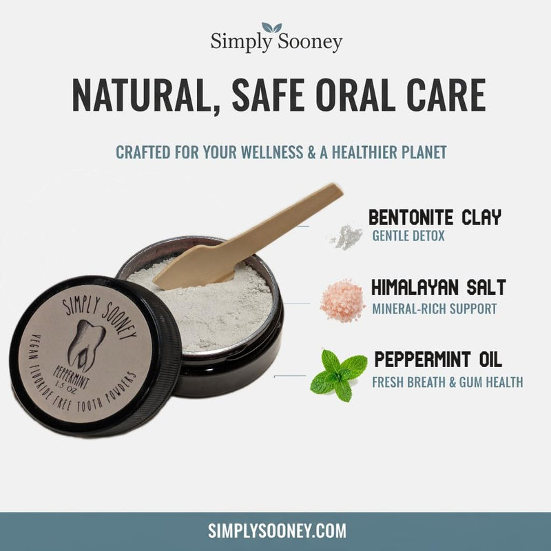 Simply Sooney Fluoride Free Remineralizing Toothpaste Powder I Vegan I Gluten Free I Organic Peppermint Essential Oil 1.5oz