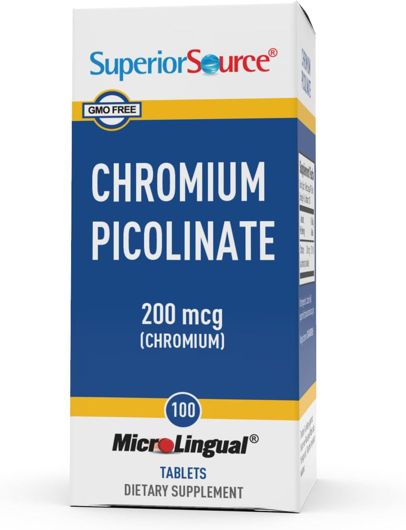 [Australia] - Superior Source Chromium 200 mcg, Quick Dissolve MicroLingual Tablets, 100 Count, Promotes Healthy Protein & Sugar Metabolism, Supports Healthy Blood Sugar Levels Already Within Normal Range, Non-GMO Unflavored 100 Count (Pack of 1) 