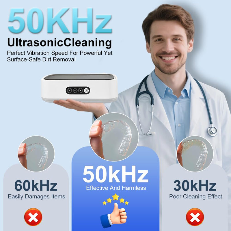 [Australia] - Ultrasonic Retainer Cleaner for Tooth，50KHz Jewelry Cleaner Deep Cleaning Machine -650ML Dental Cleaning Pod for Dentures/Mouth Guards/Eyeglasses-3 Timers -Stainless Steel, Reliable Use 