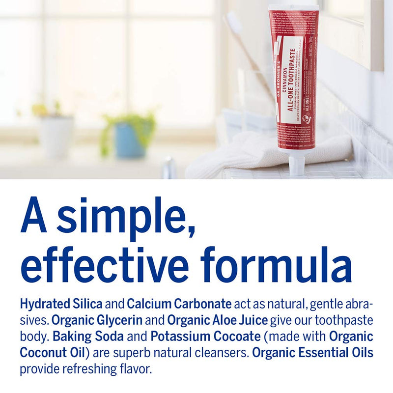 [Australia] - Dr. Bronner’s All-One Toothpaste– Cinnamon, 5 oz, 3-Pack– Fluoride-Free Toothpaste for Adults, SLS-Free, 70% Organic & Natural Ingredients, Vegan, Helps Freshen Breath, Reduce Plaque, Whiten Teeth 5 Ounce (Pack of 3) 