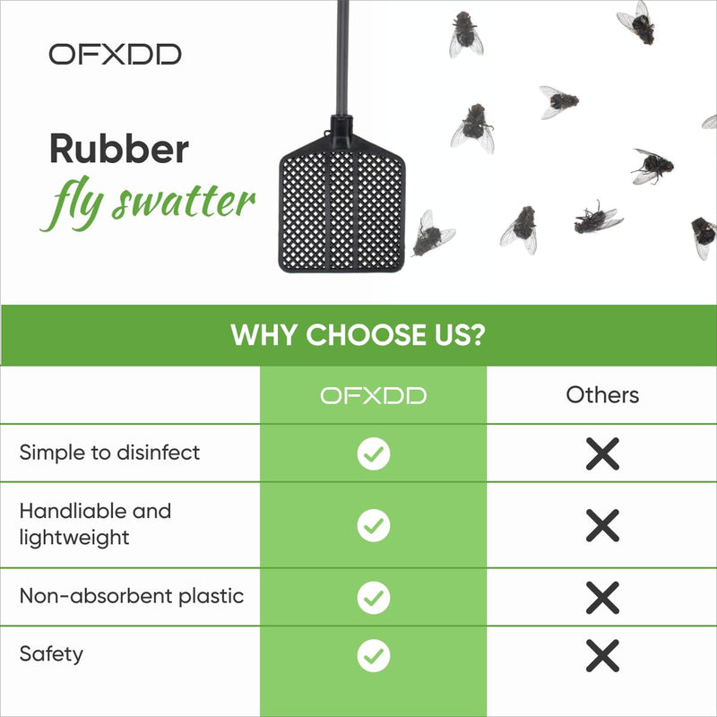 [Australia] - Rubber Fly Swatter, Long Fly Swatter Pack, Fly Swatter Heavy Duty, All Black Colors (3 Pack) 