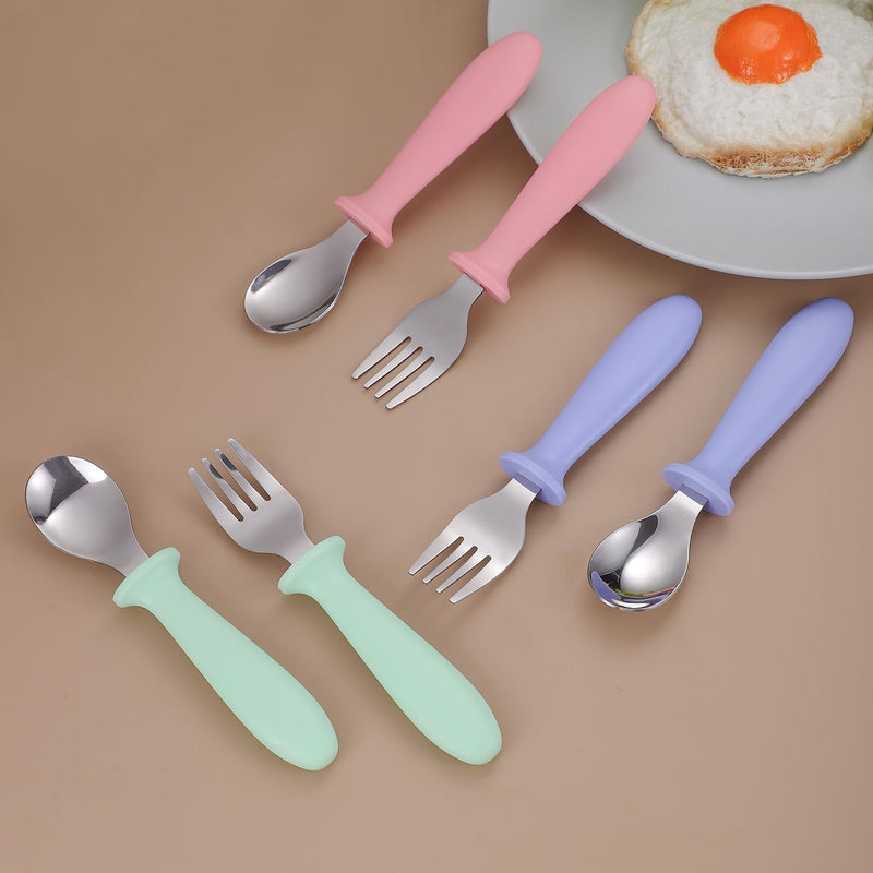 [Australia] - Pimoys 6 Pieces Toddler Utensils Forks and Spoons,Kids Silverware Set with Plastic Handle Stainless Steel Toddler Silverware,Dishwasher Safe blue/green/pink 