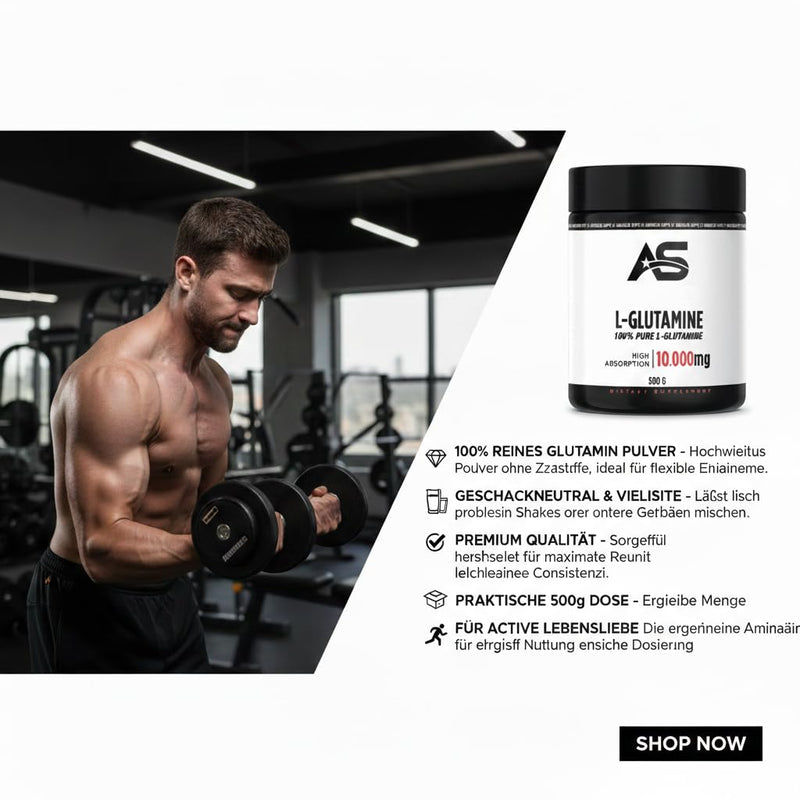 Premium Glutamine Powder [500g] - Pure - Tasteless + Additive-Free