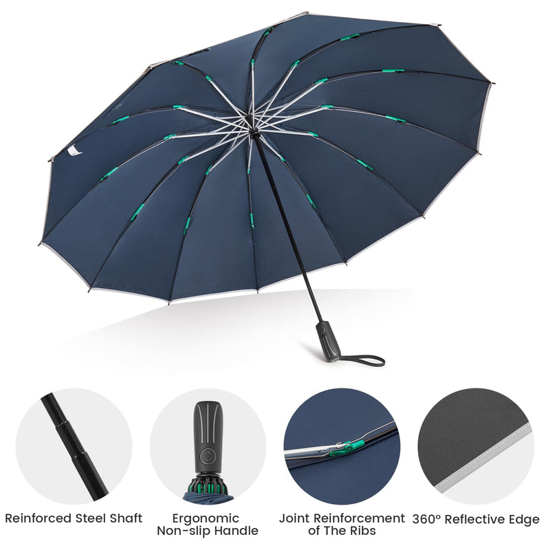 G4Free 54 Inch Large Double Layer Inverted Umbrella, 12 Ribs Compact Windproof Automatic Folding Reverse Umbrella with Reflective Strip